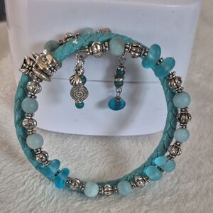 Turquoise and Silver Beaded Bracelet